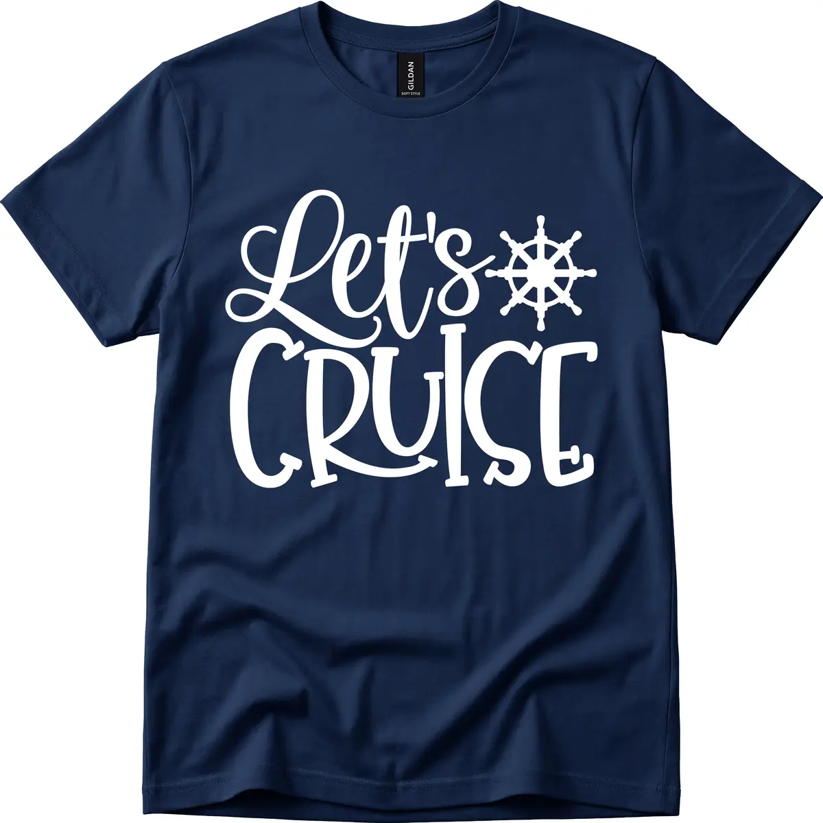 Let's Cruise Nautical Wheel Design T-Shirt in Navy