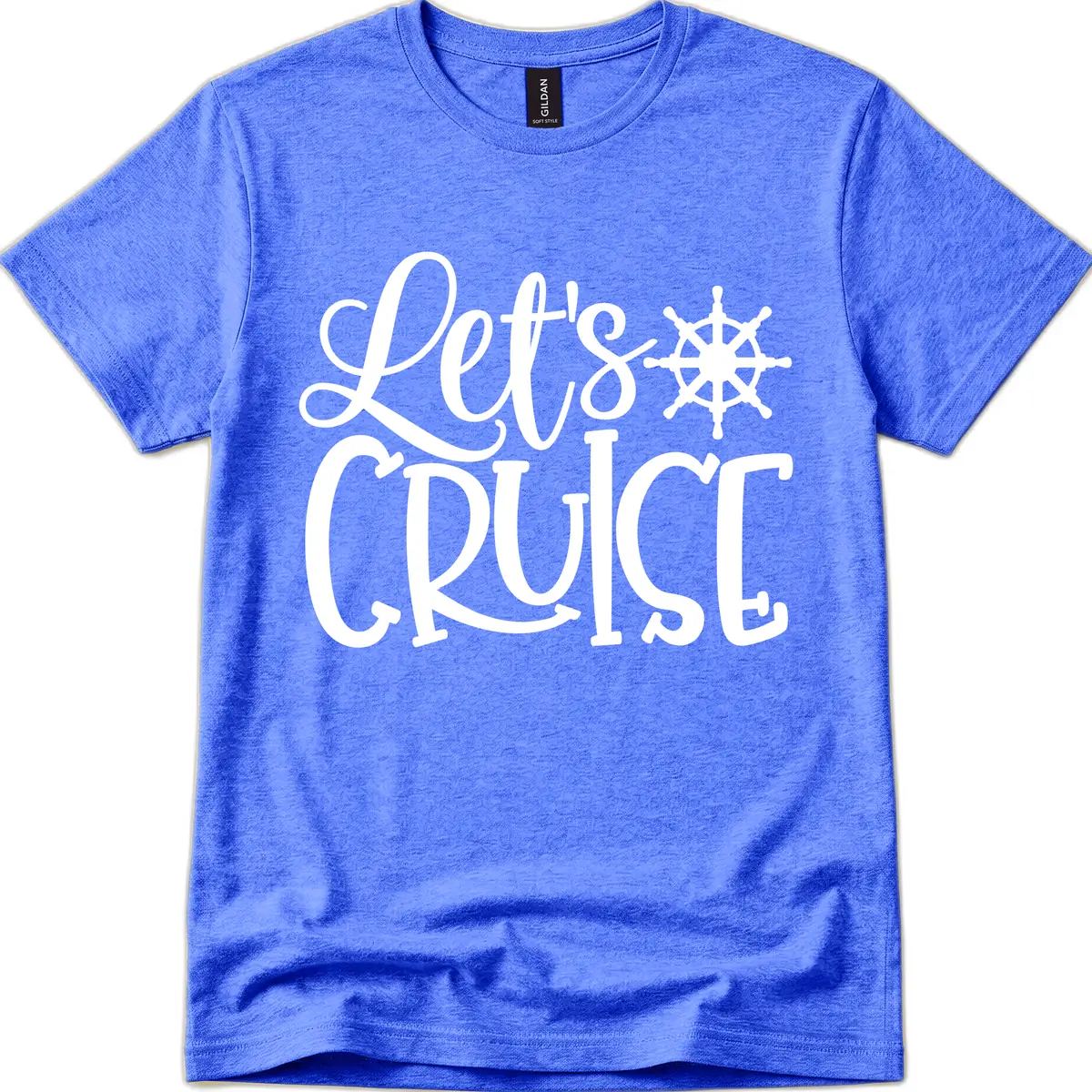 Let's Cruise Nautical Wheel Design T-Shirt in Heather Royal