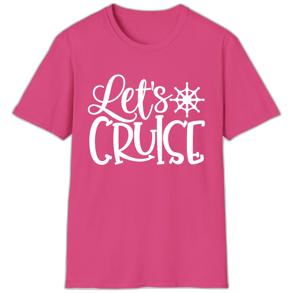 Let's Cruise Nautical Wheel Design T-Shirt in Heliconia