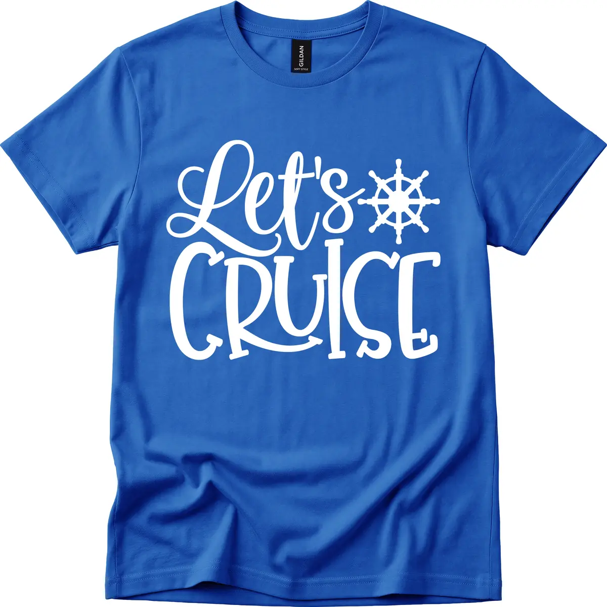 Let's Cruise Nautical Wheel Design T-Shirt in Royal