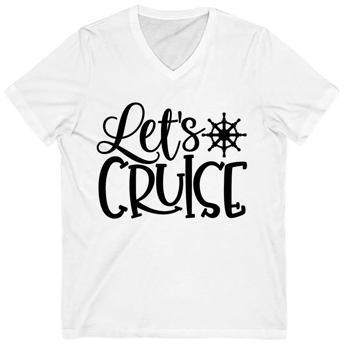 Let's Cruise Nautical Wheel Design V-Neck in White