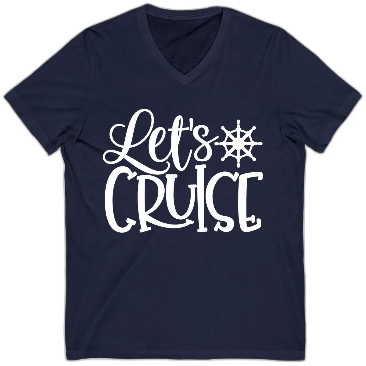 Let's Cruise Nautical Wheel Design V-Neck in Navy