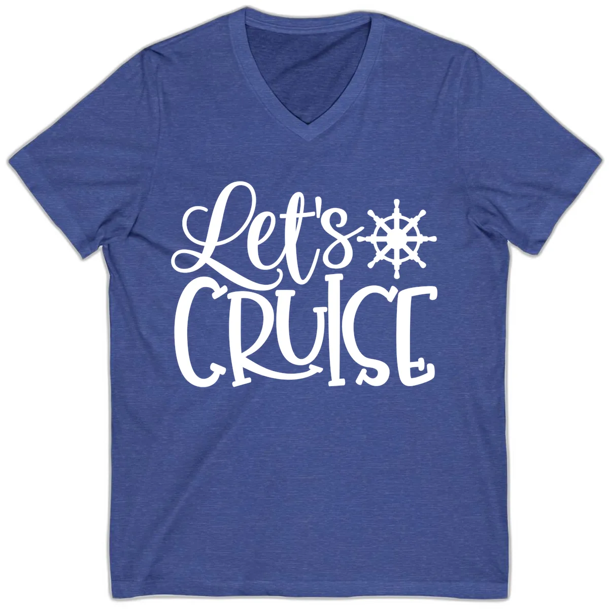 Let's Cruise Nautical Wheel Design V-Neck in Heather True Royal