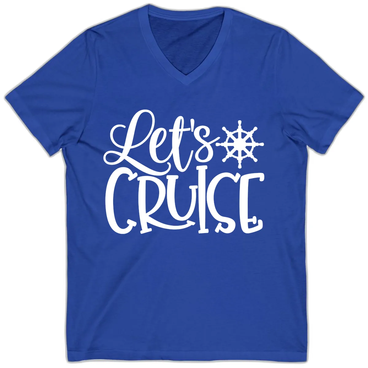 Let's Cruise Nautical Wheel Design V-Neck in True Royal