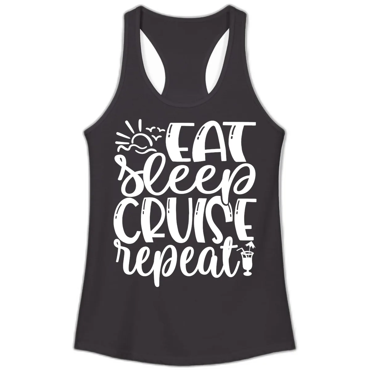 Eat Sleep Cruise Repeat Ladies Tank in Black