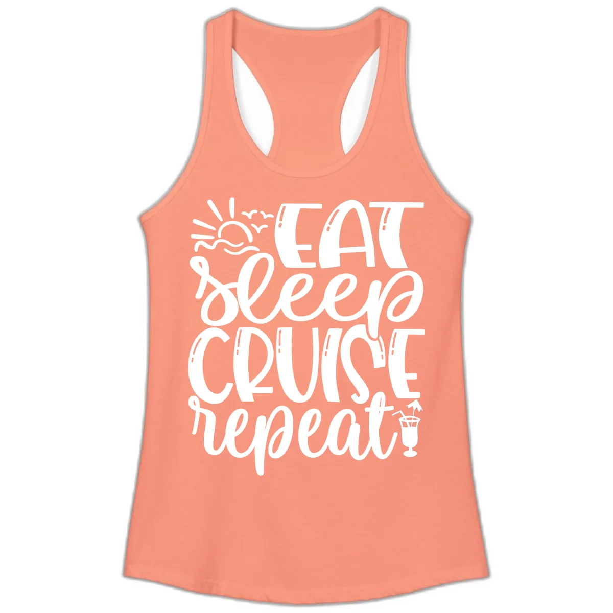 Eat Sleep Cruise Repeat Ladies Tank in Solid Light Orange