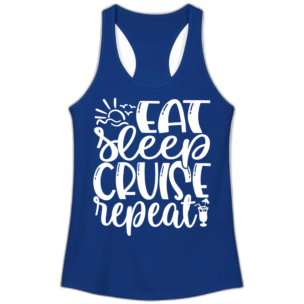 Eat Sleep Cruise Repeat Ladies Tank in Solid Royal