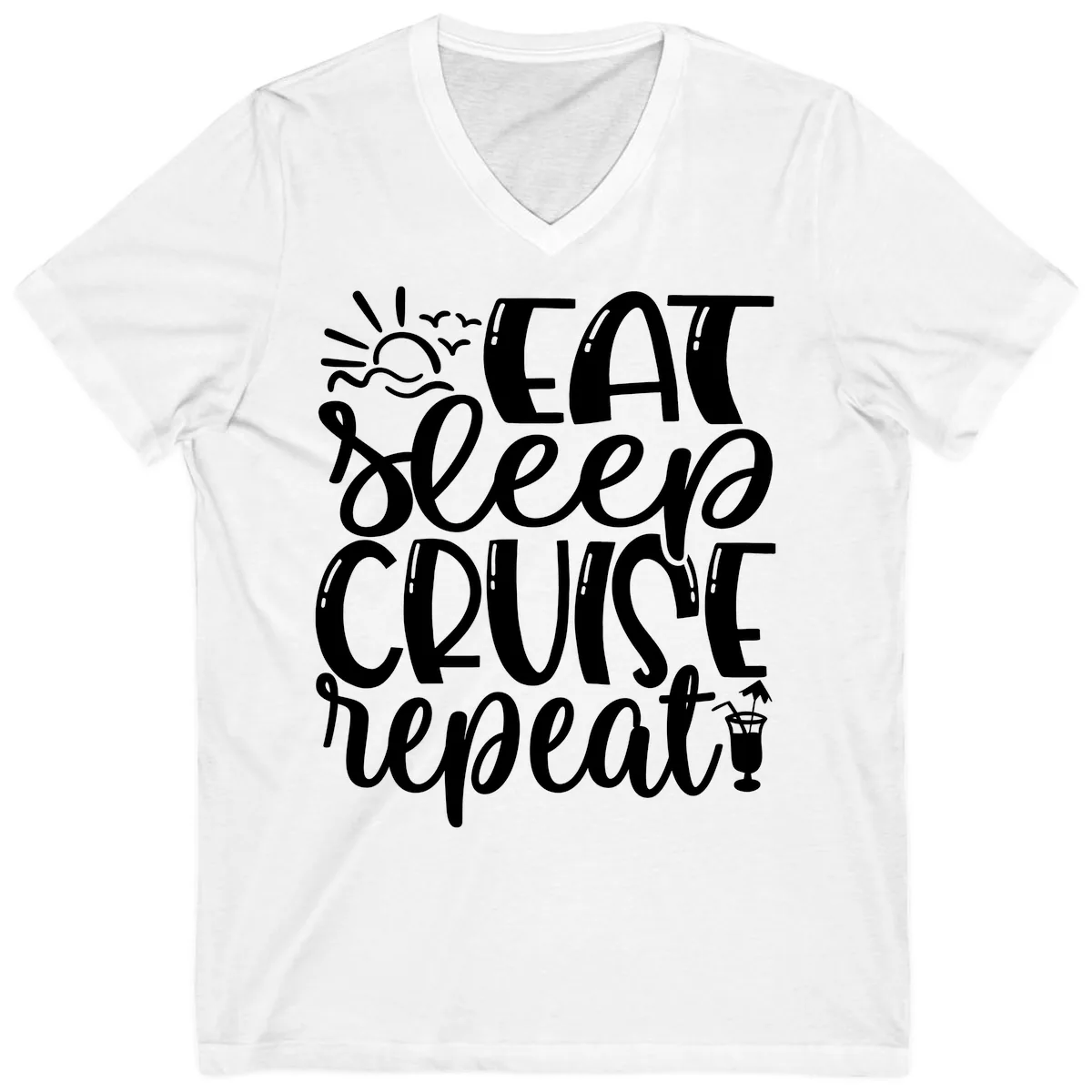 Eat Sleep Cruise Repeat V-Neck in White