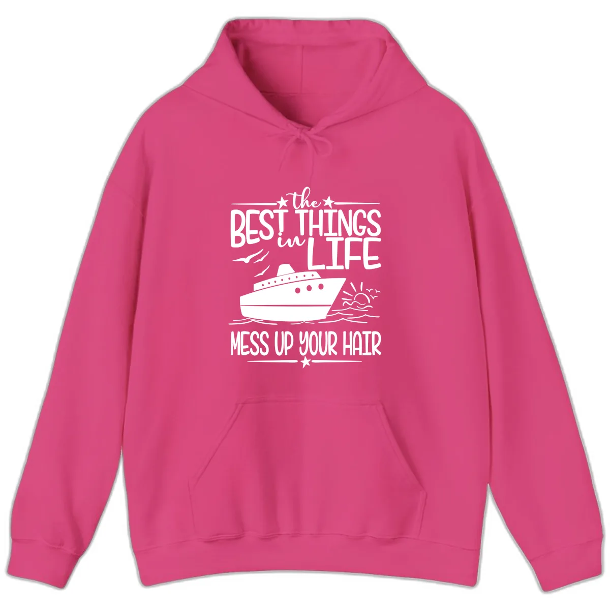 Best Things In Life Mess Up Your Hair Hoodie in Heliconia