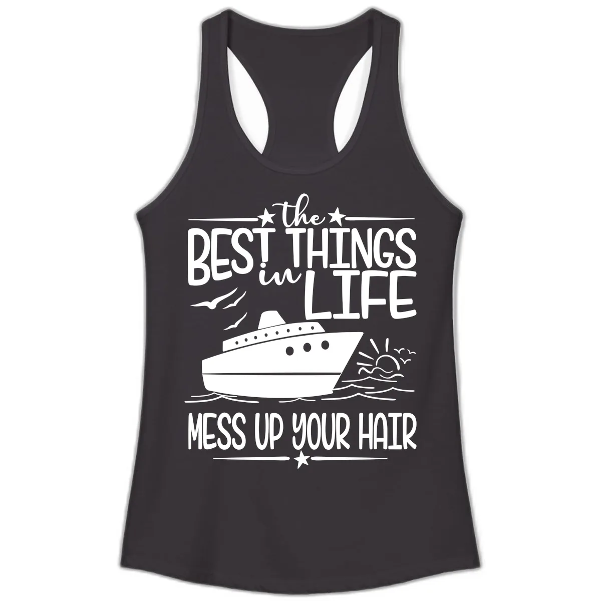 Best Things In Life Mess Up Your Hair Ladies Tank in Black