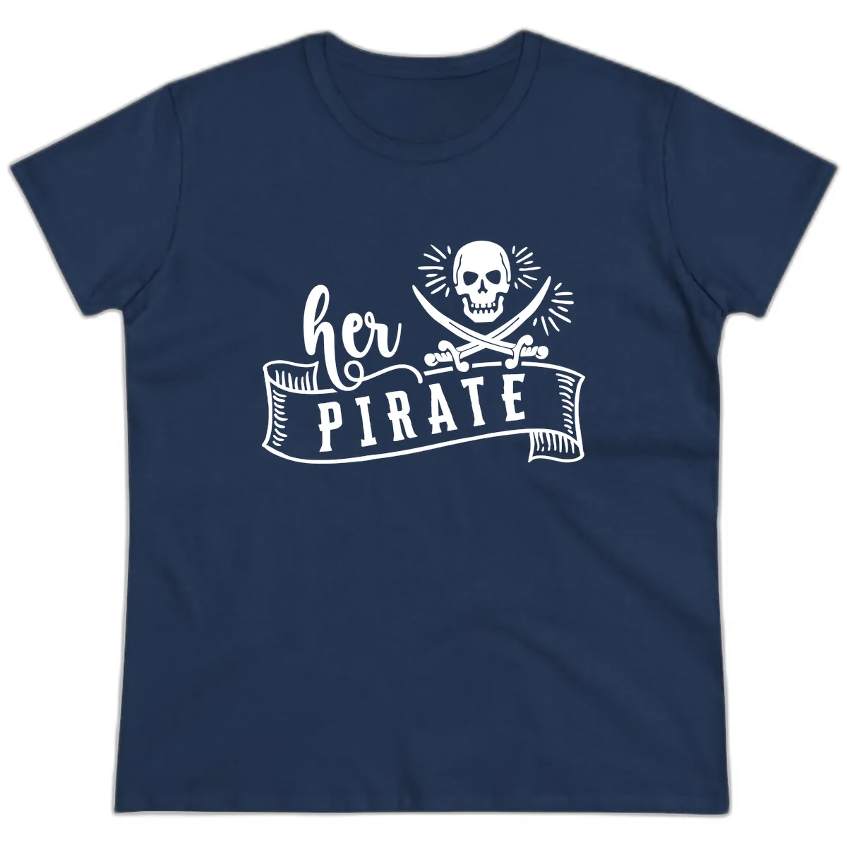 Ahoy Pirate Skull & Crossbones Ladies Tee in Navy
