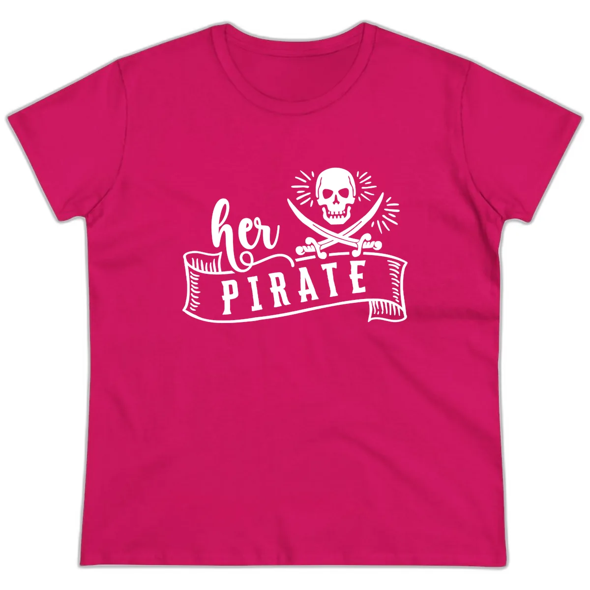 Ahoy Pirate Skull & Crossbones Ladies Tee in Heliconia