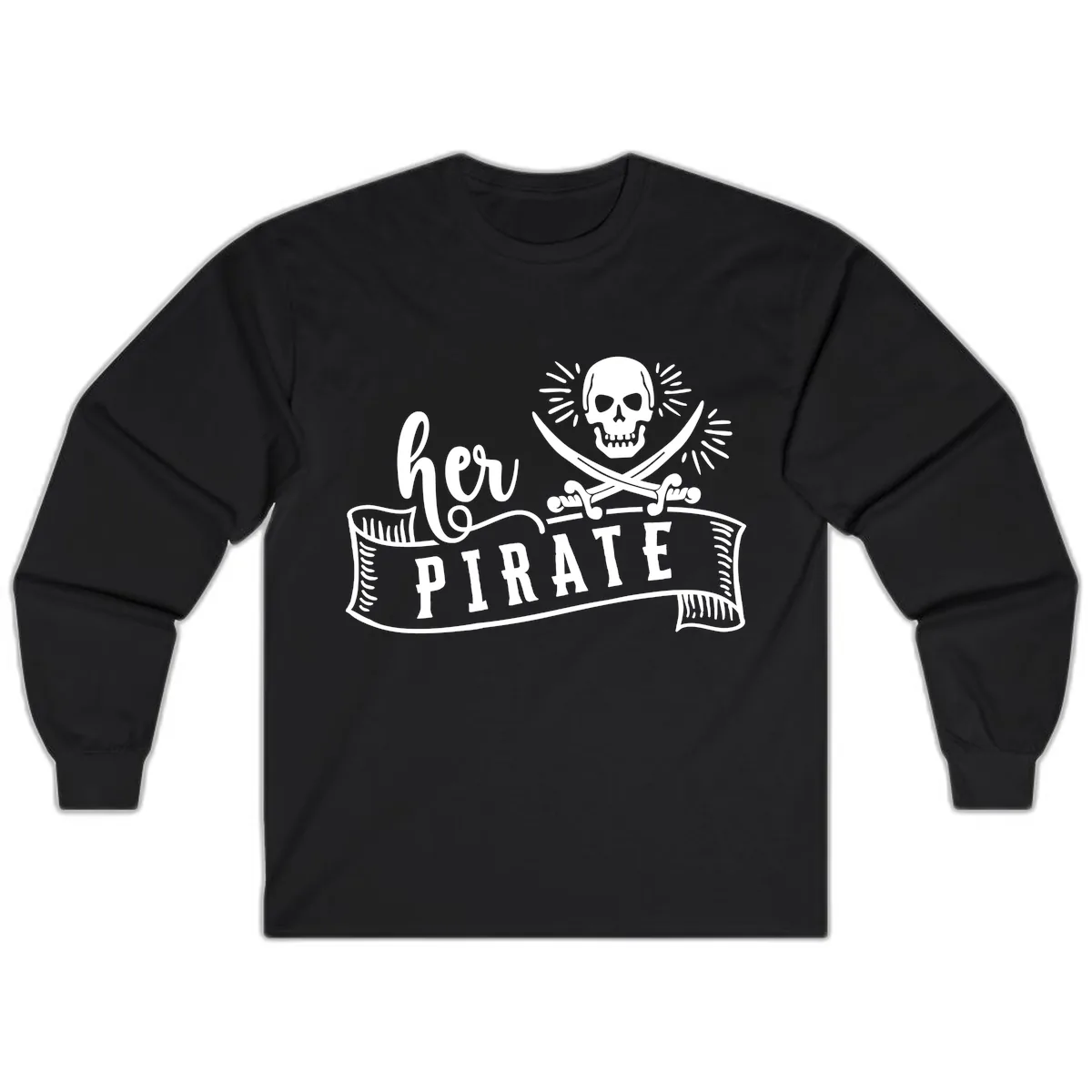 Ahoy Pirate Skull & Crossbones Long Sleeve in Black