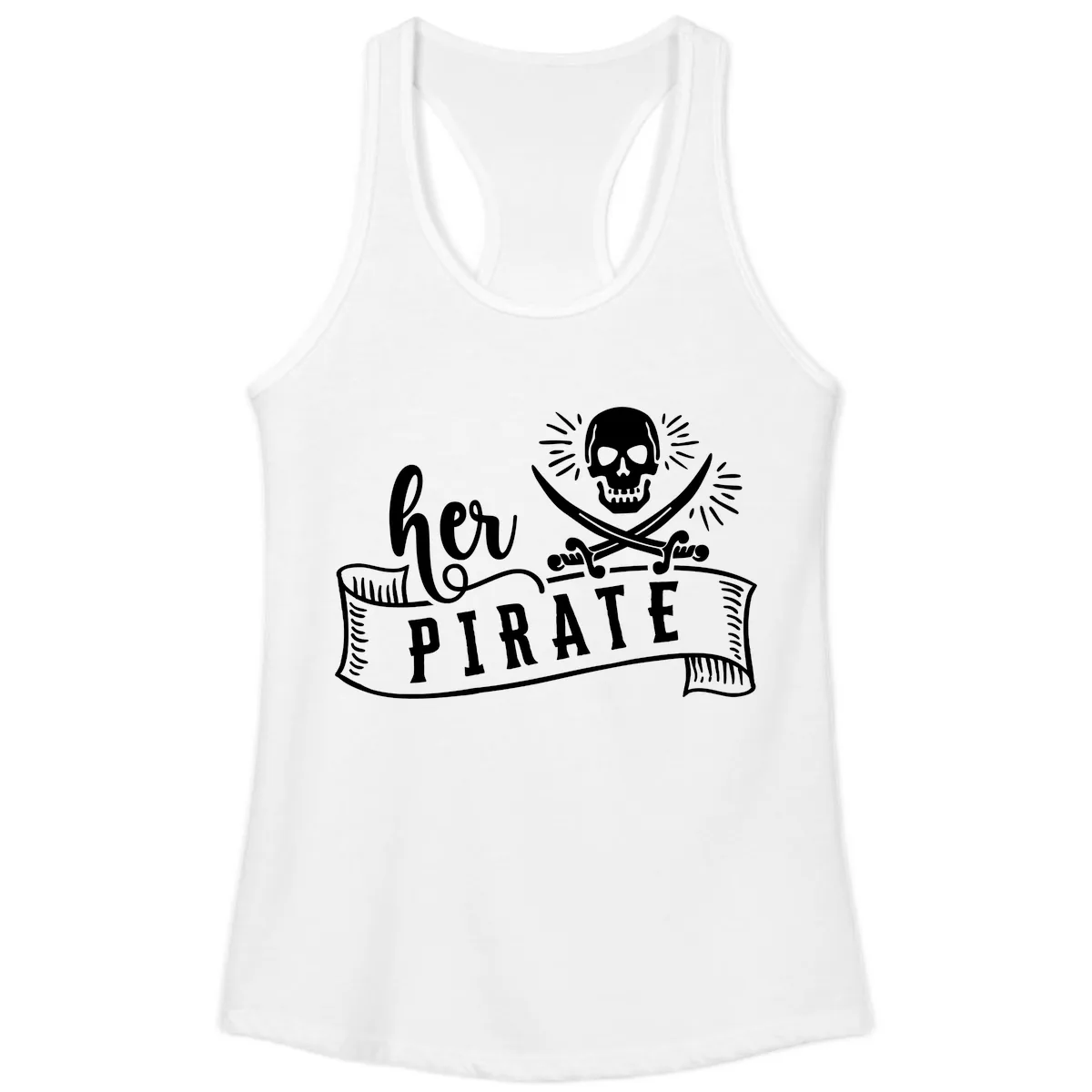 Ahoy Pirate Skull & Crossbones Ladies Tank in White