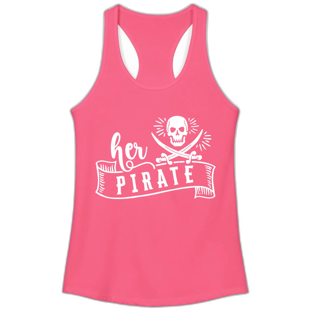 Ahoy Pirate Skull & Crossbones Ladies Tank in Solid Hot Pink