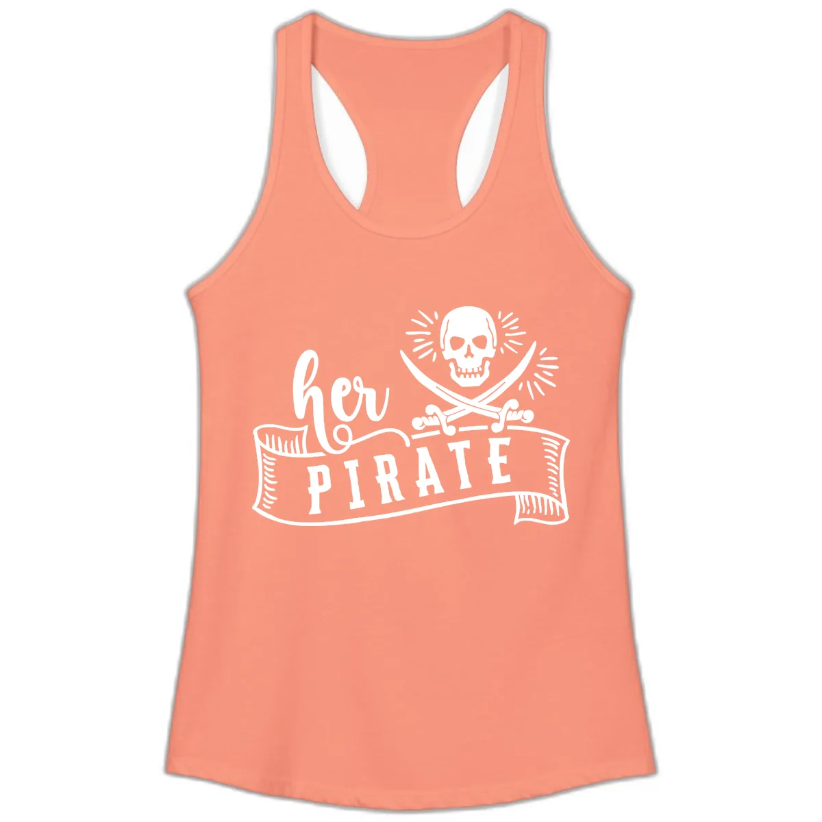 Ahoy Pirate Skull & Crossbones Ladies Tank in Solid Light Orange