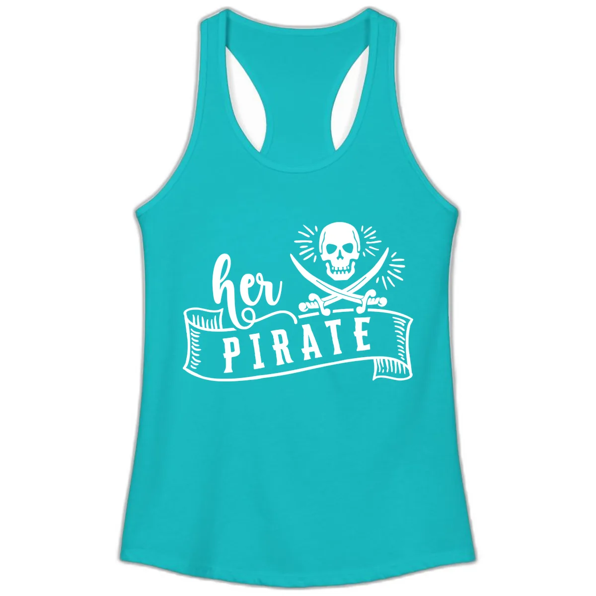 Ahoy Pirate Skull & Crossbones Ladies Tank in Tahiti Blue