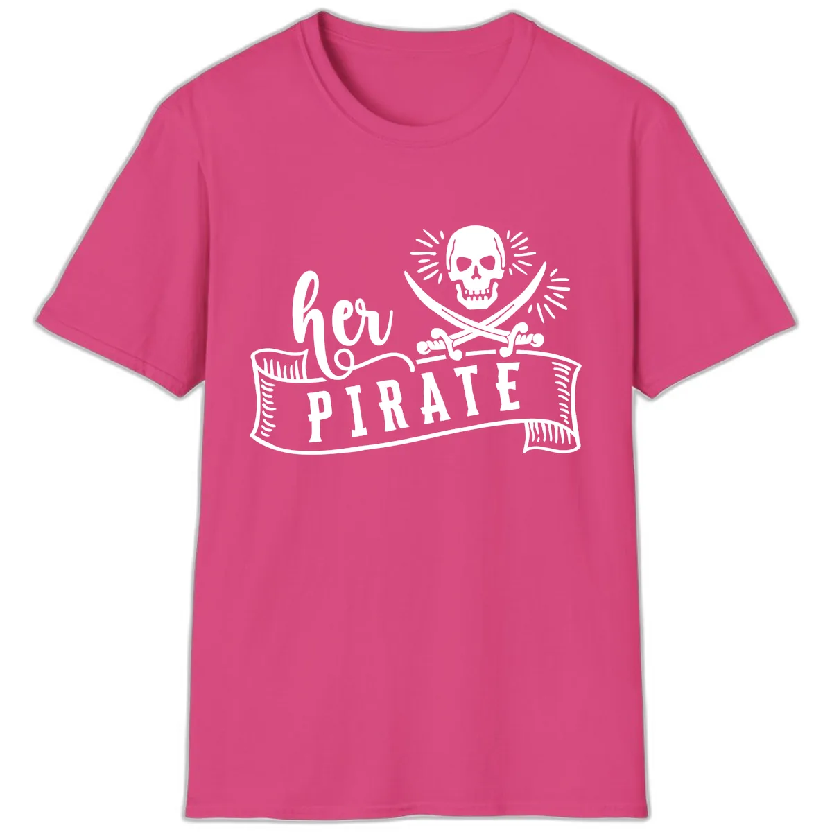 Ahoy Pirate Skull & Crossbones T-Shirt in Heliconia