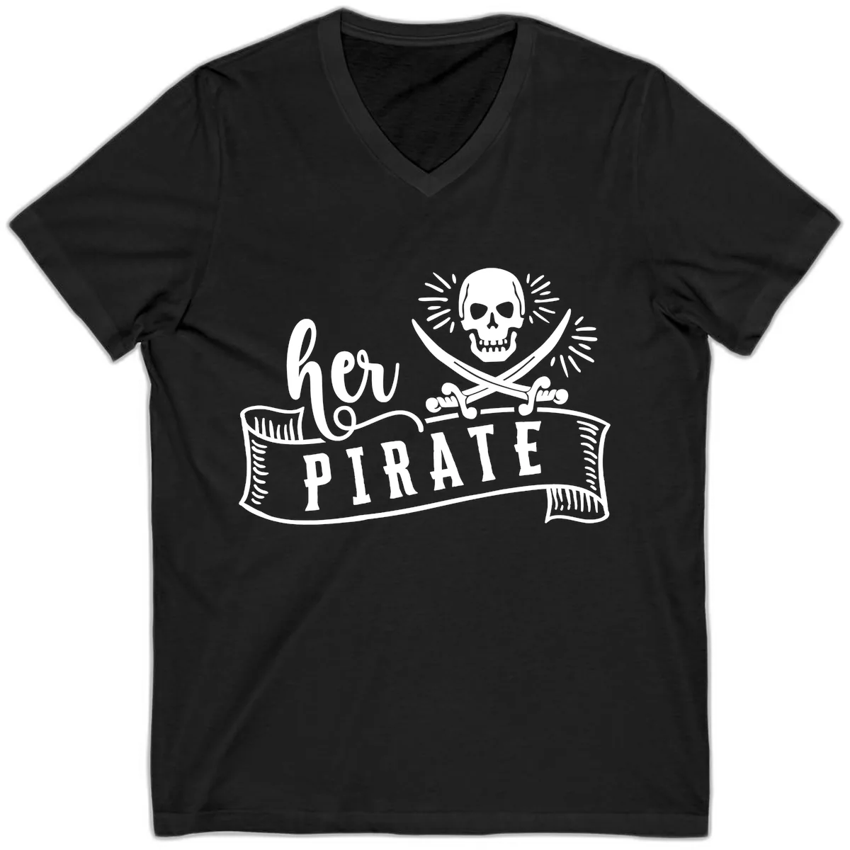 Ahoy Pirate Skull & Crossbones V-Neck in Black