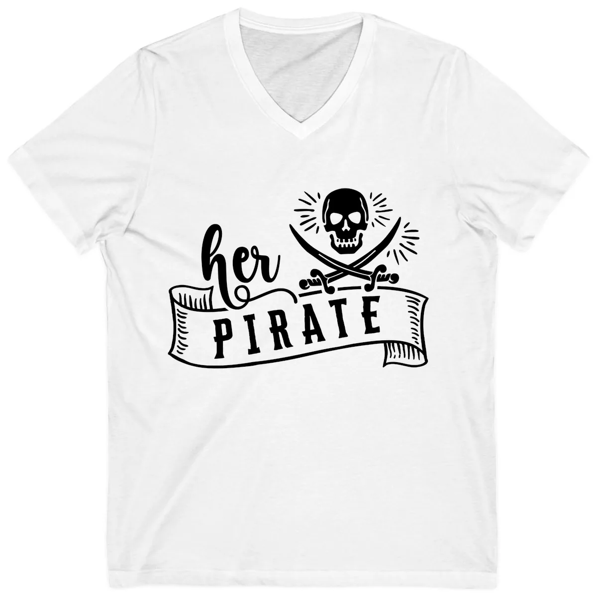 Ahoy Pirate Skull & Crossbones V-Neck in White