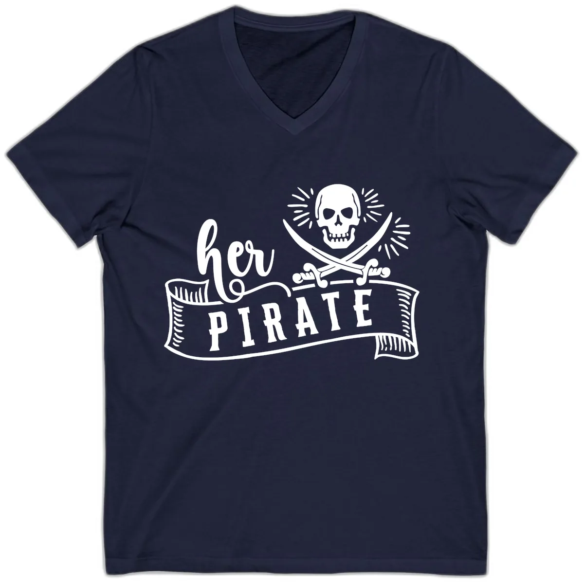Ahoy Pirate Skull & Crossbones V-Neck in Navy