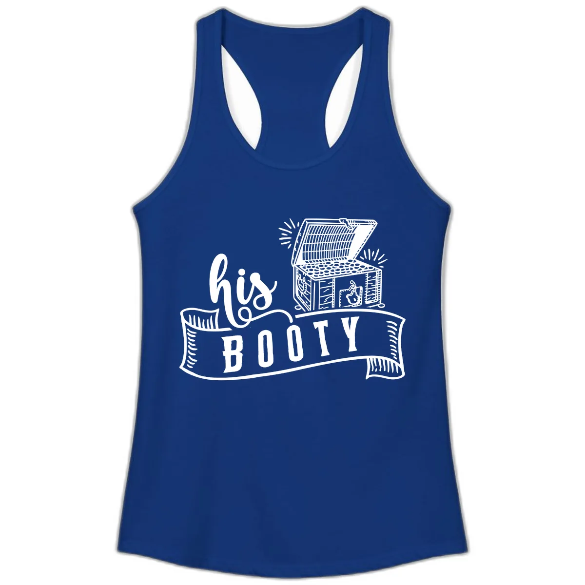 His Booty Treasure Chest Cruise Ladies Tank in Solid Royal