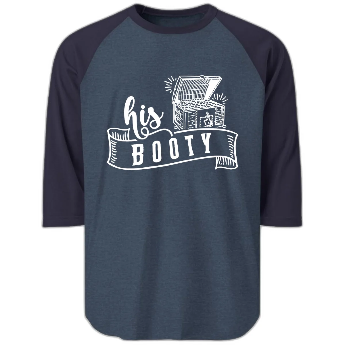 His Booty Treasure Chest Cruise Raglan 3/4 in Heather Denim Navy