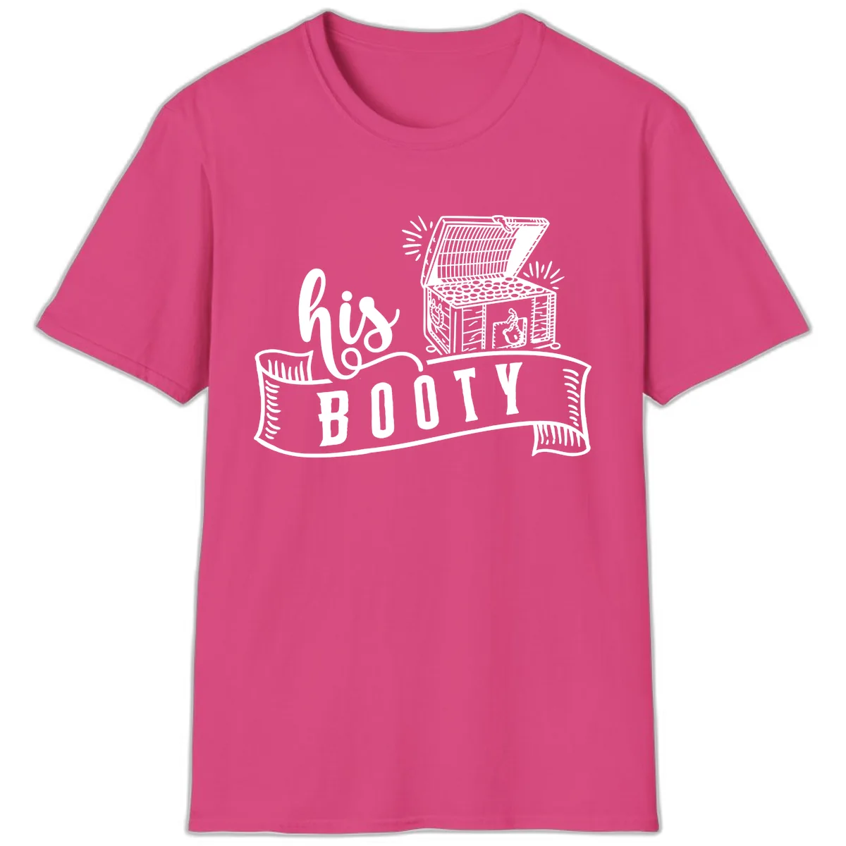 His Booty Treasure Chest Cruise T-Shirt in Heliconia