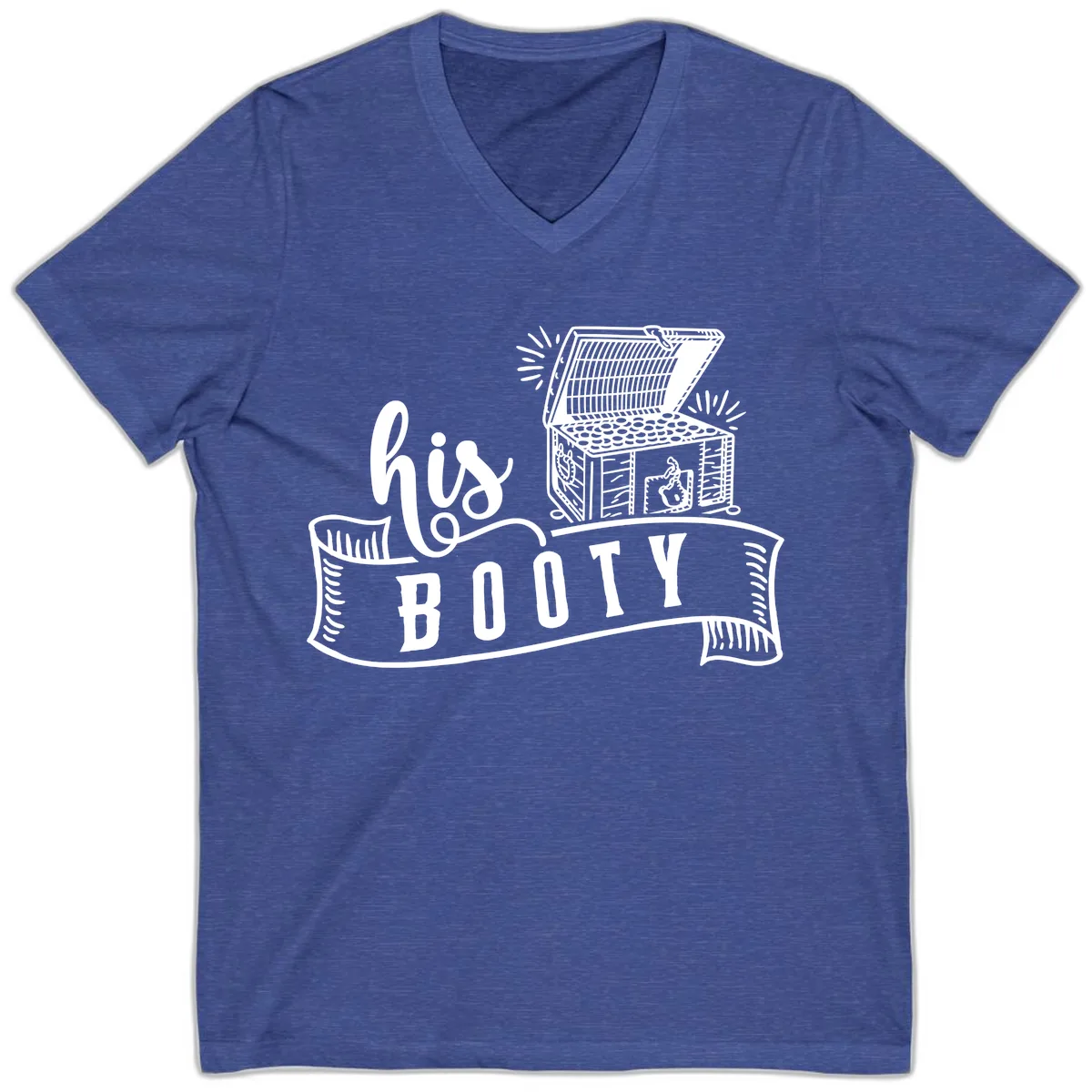 His Booty Treasure Chest Cruise V-Neck in Heather True Royal
