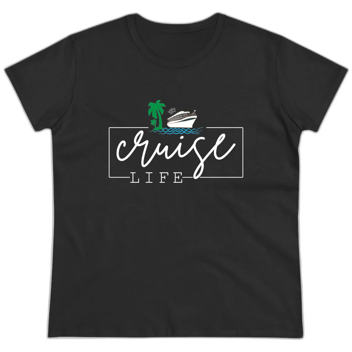 Cruising Life Tropical Getaway Ladies Tee in Black