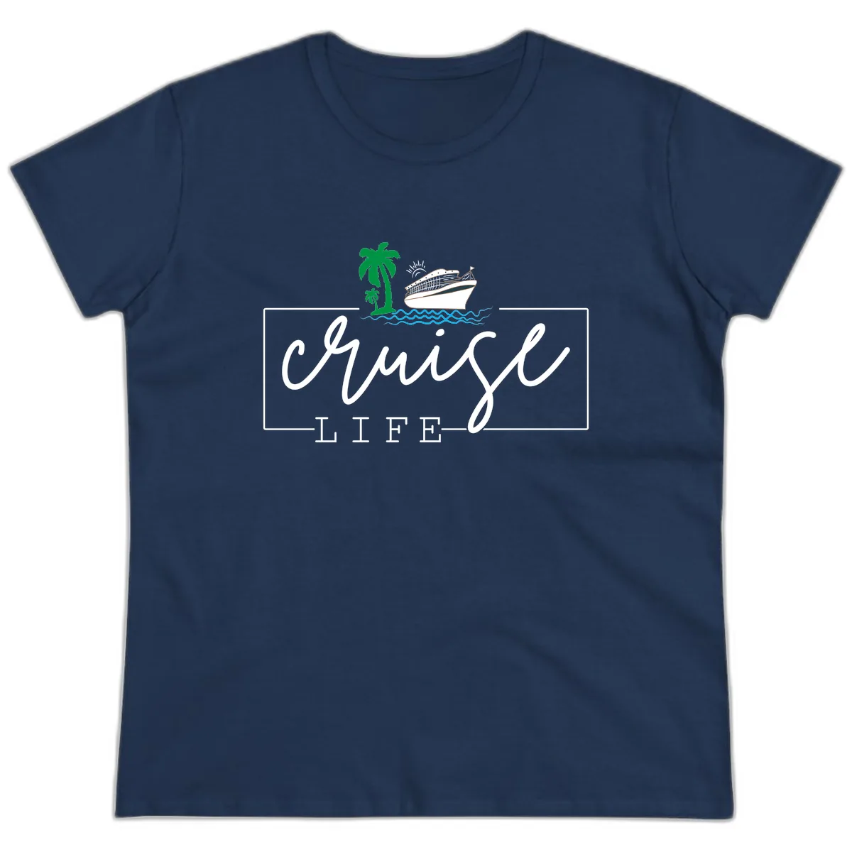 Cruising Life Tropical Getaway Ladies Tee in Navy