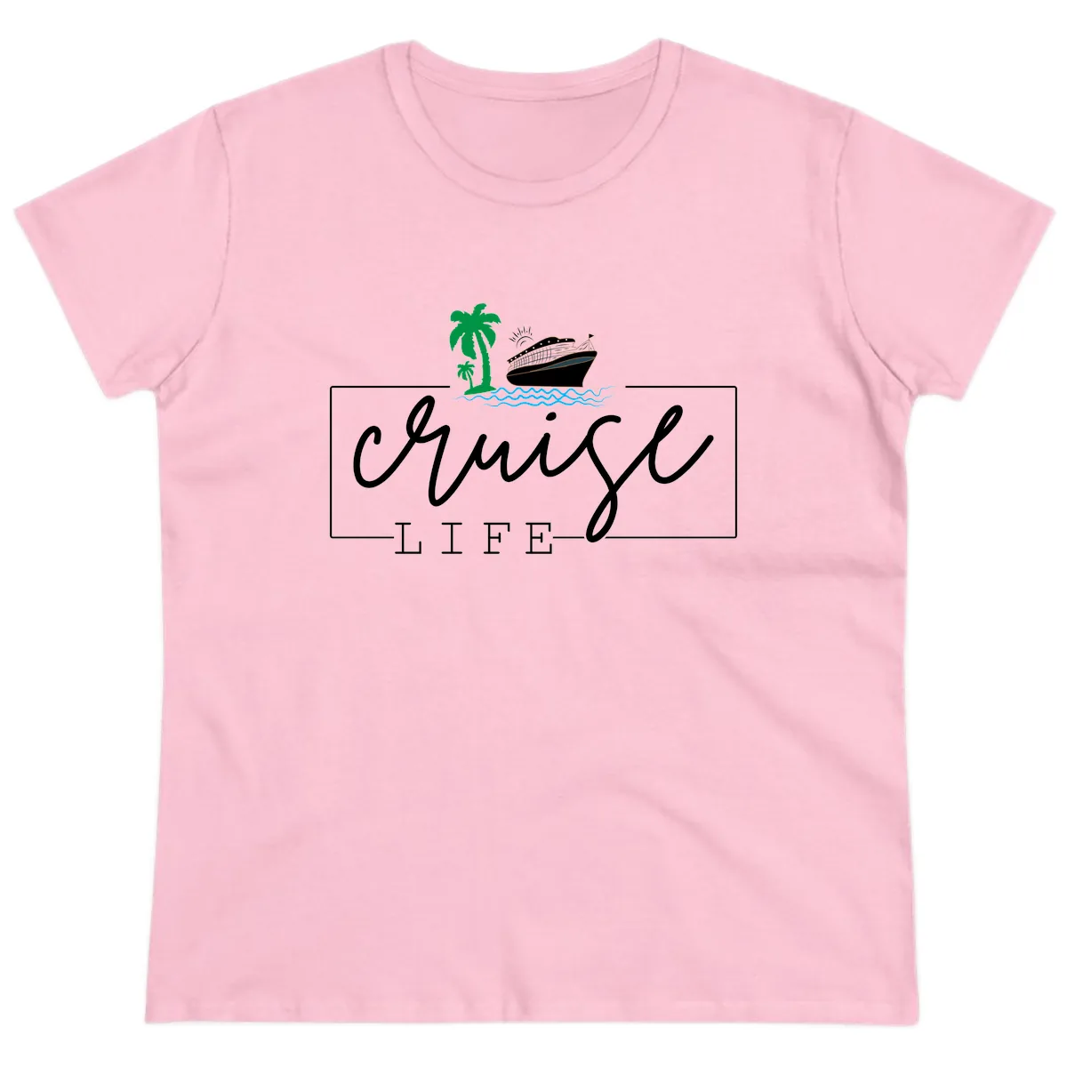 Cruising Life Tropical Getaway Ladies Tee in Light Pink