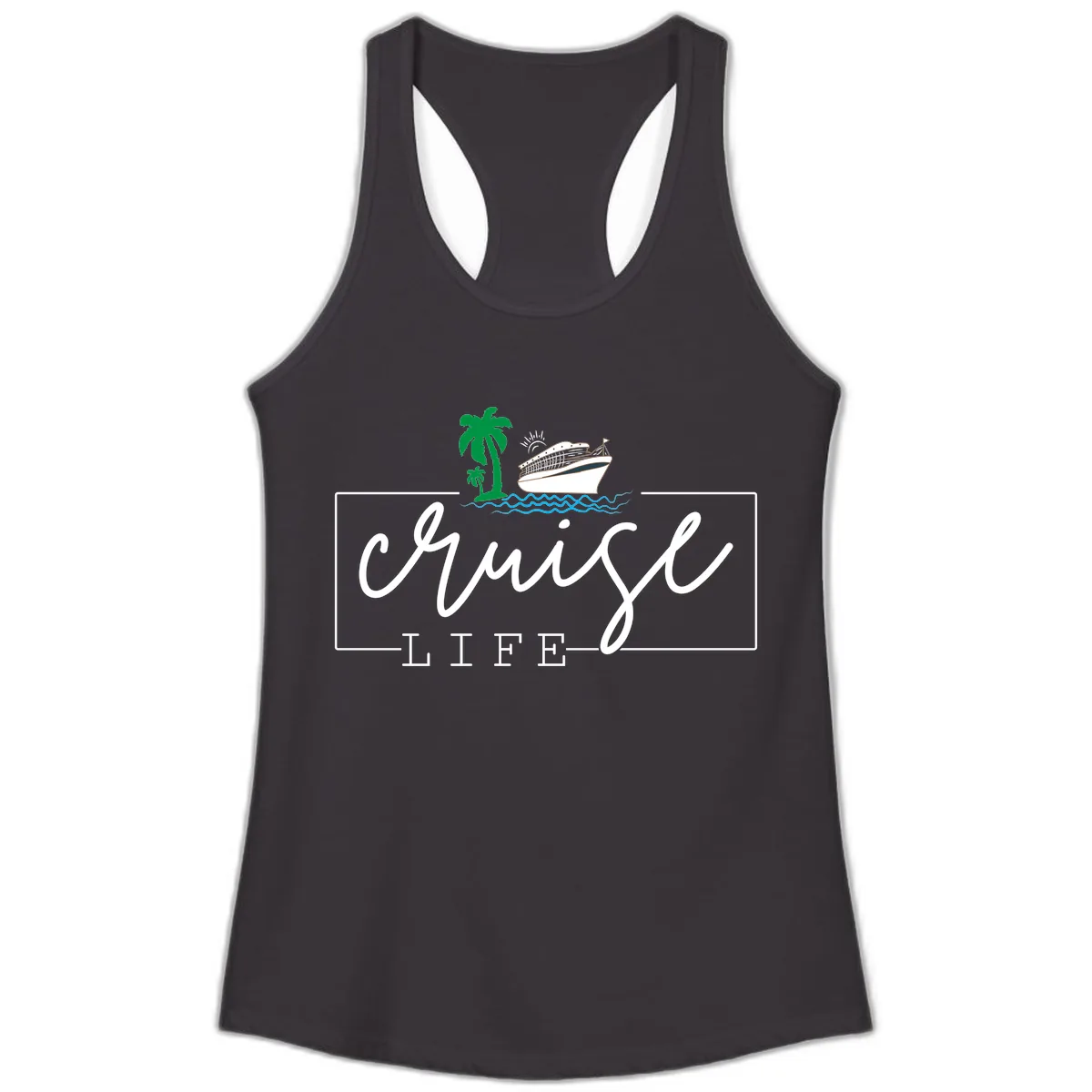 Cruising Life Tropical Getaway Ladies Tank in Black