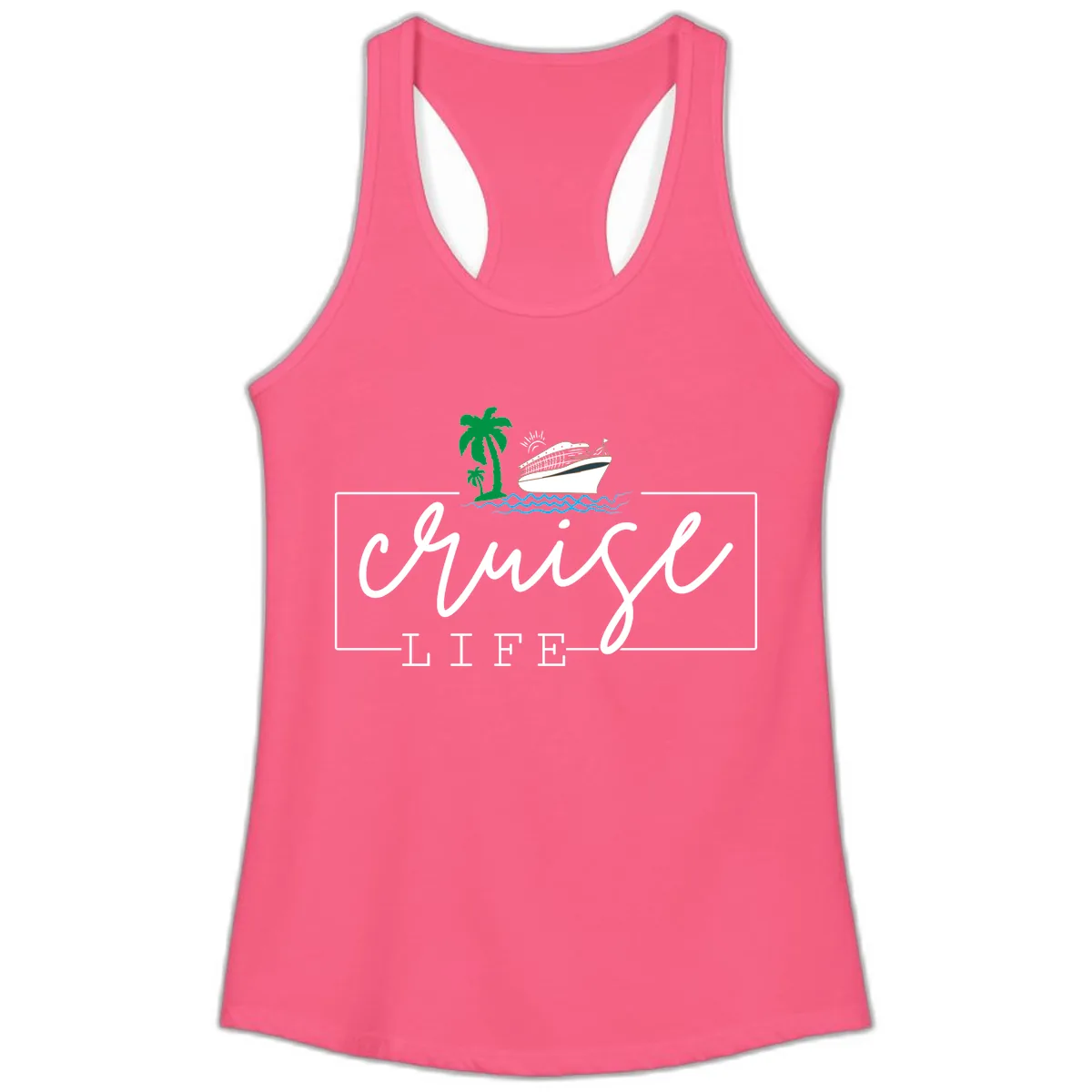Cruising Life Tropical Getaway Ladies Tank in Solid Hot Pink