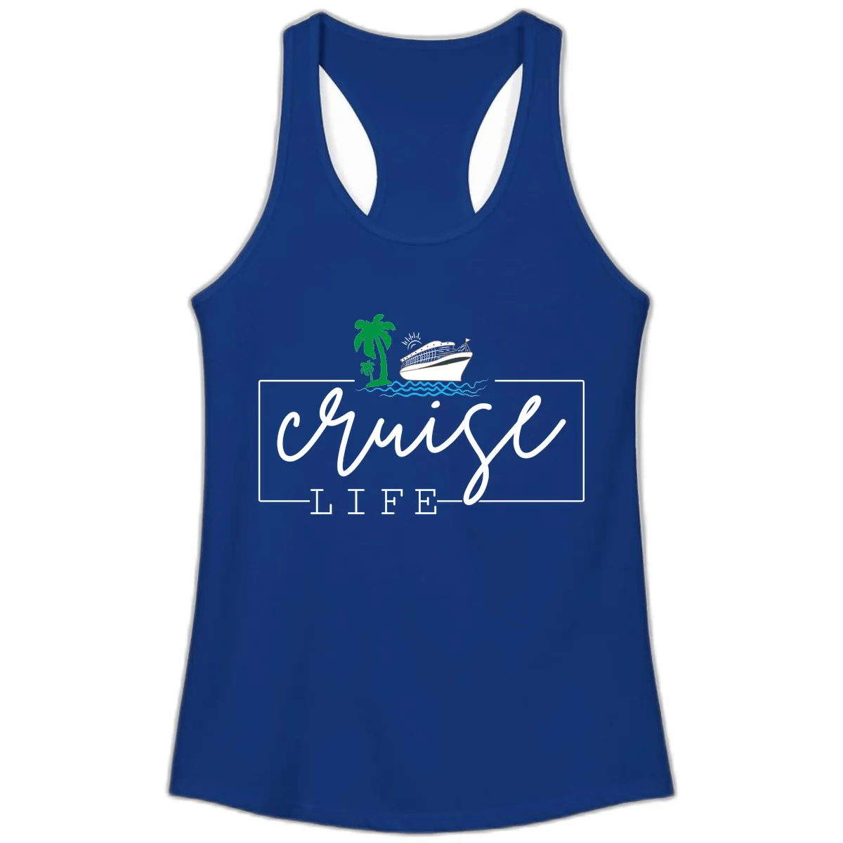 Cruising Life Tropical Getaway Ladies Tank in Solid Royal