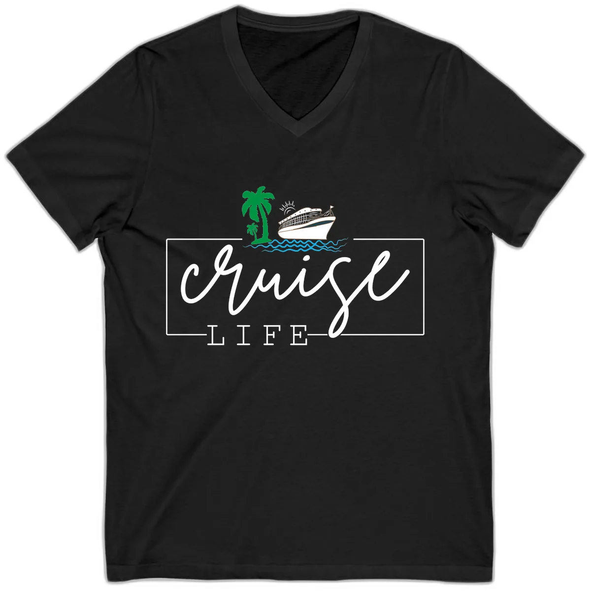 Cruising Life Tropical Getaway V-Neck in Black