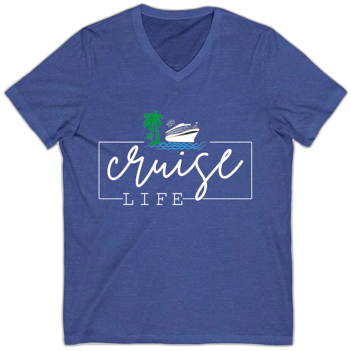 Cruising Life Tropical Getaway V-Neck in Heather True Royal