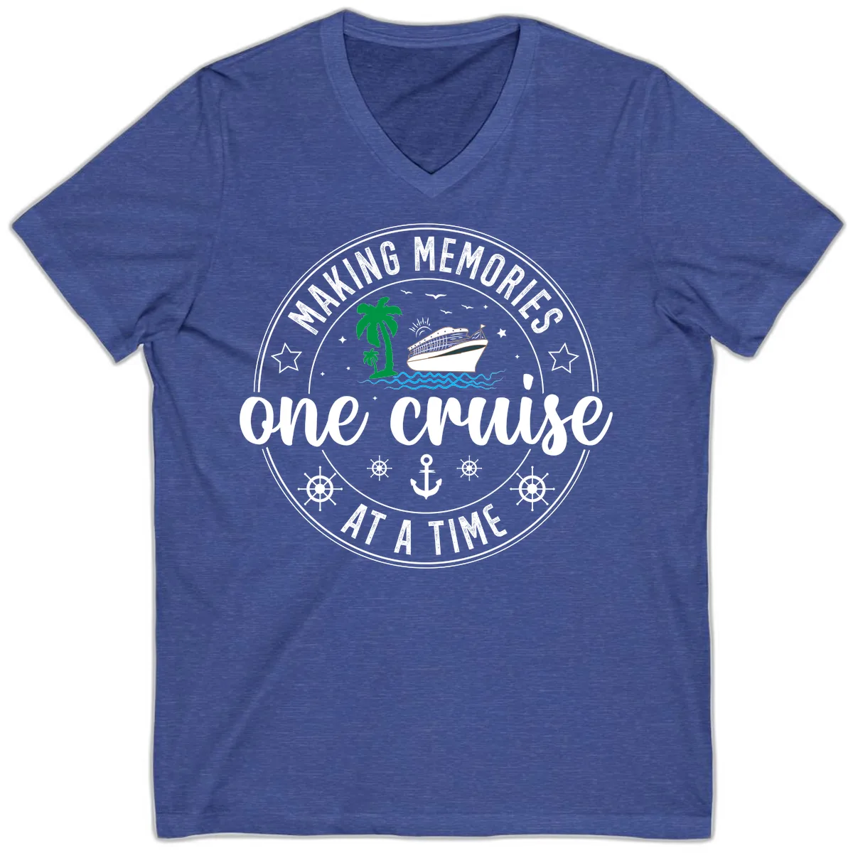 Making Memories One Cruise At A Time V-Neck in Heather True Royal