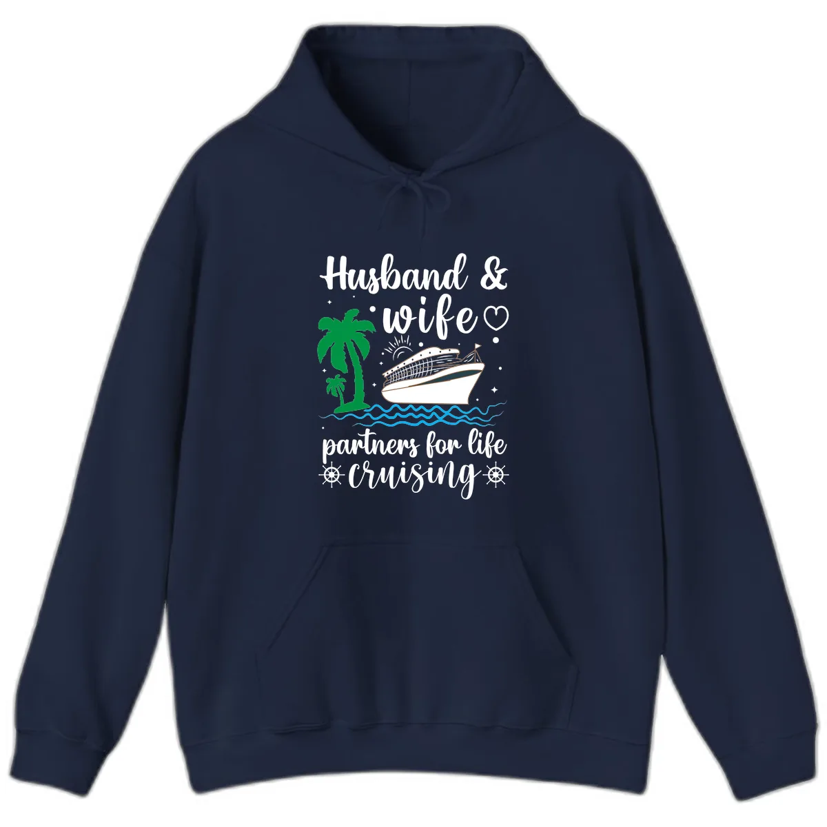 Husband & Wife Partners For Life Cruising Hoodie in Navy