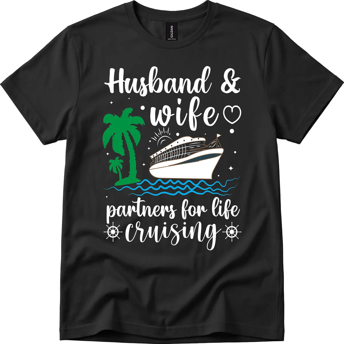 Husband & Wife Partners For Life Cruising T-Shirt in Black