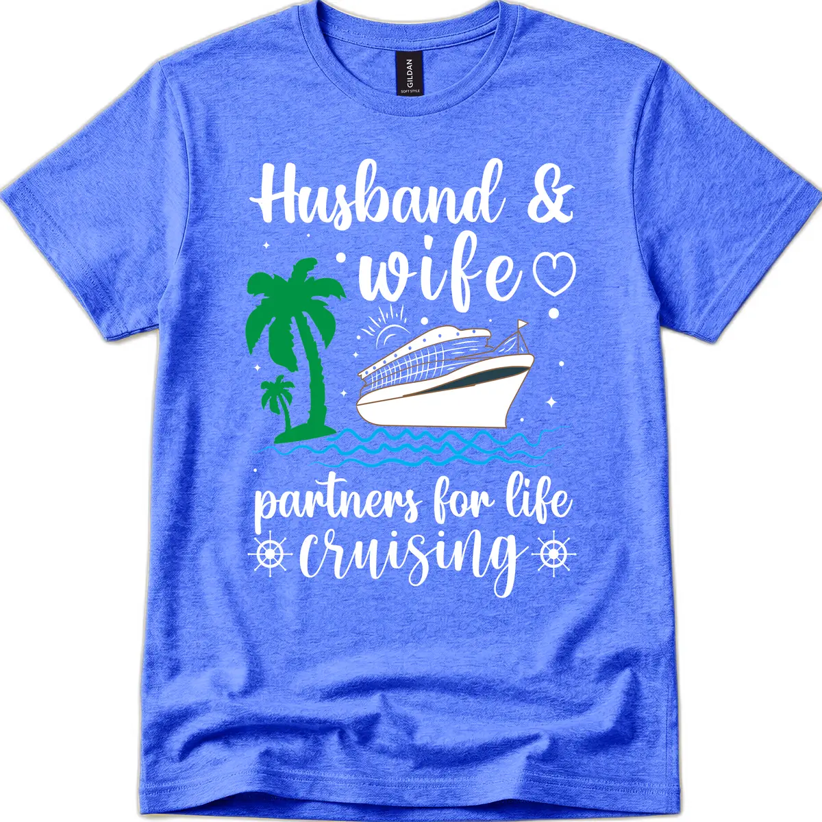 Husband & Wife Partners For Life Cruising T-Shirt in Heather Royal