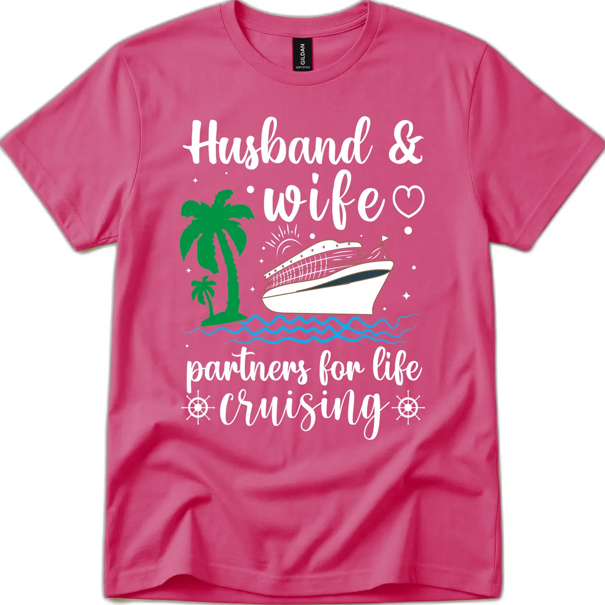 Husband & Wife Partners For Life Cruising T-Shirt in Heliconia