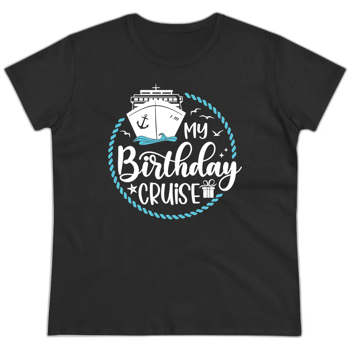 My Birthday Cruise Ladies Tee in Black