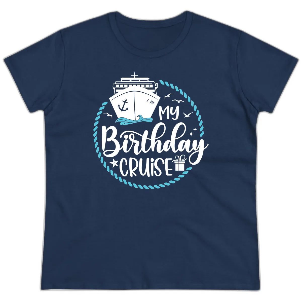My Birthday Cruise Ladies Tee in Navy