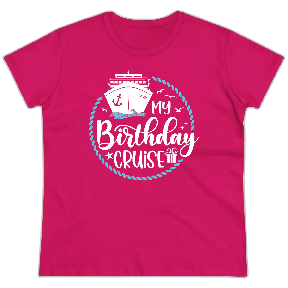 My Birthday Cruise Ladies Tee in Heliconia