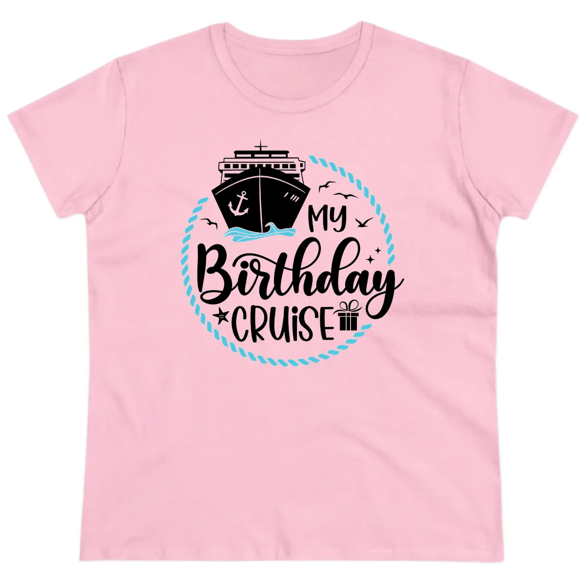My Birthday Cruise Ladies Tee in Light Pink