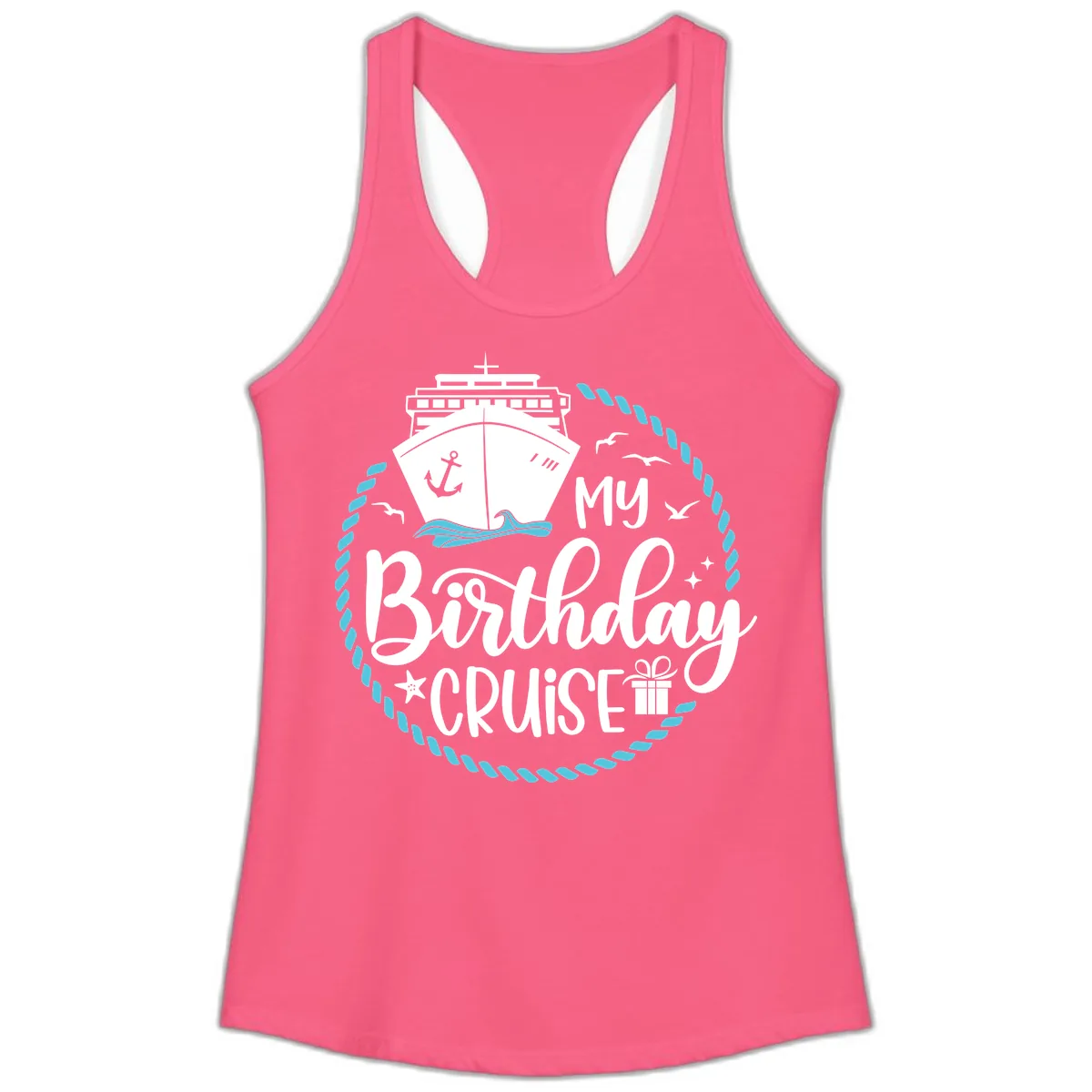 My Birthday Cruise Ladies Tank in Solid Hot Pink