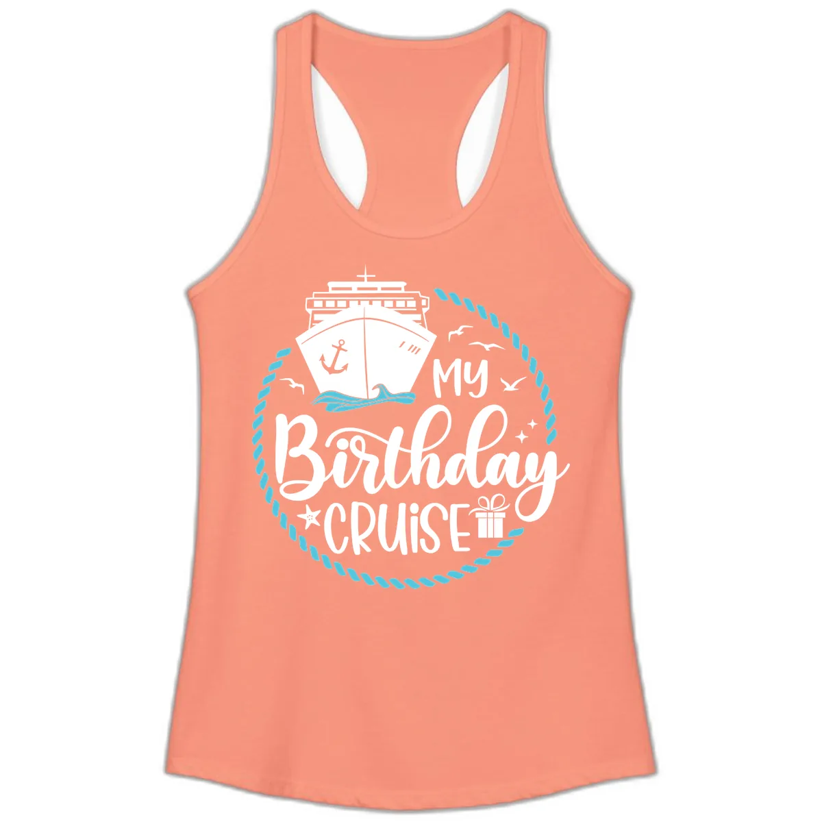 My Birthday Cruise Ladies Tank in Solid Light Orange