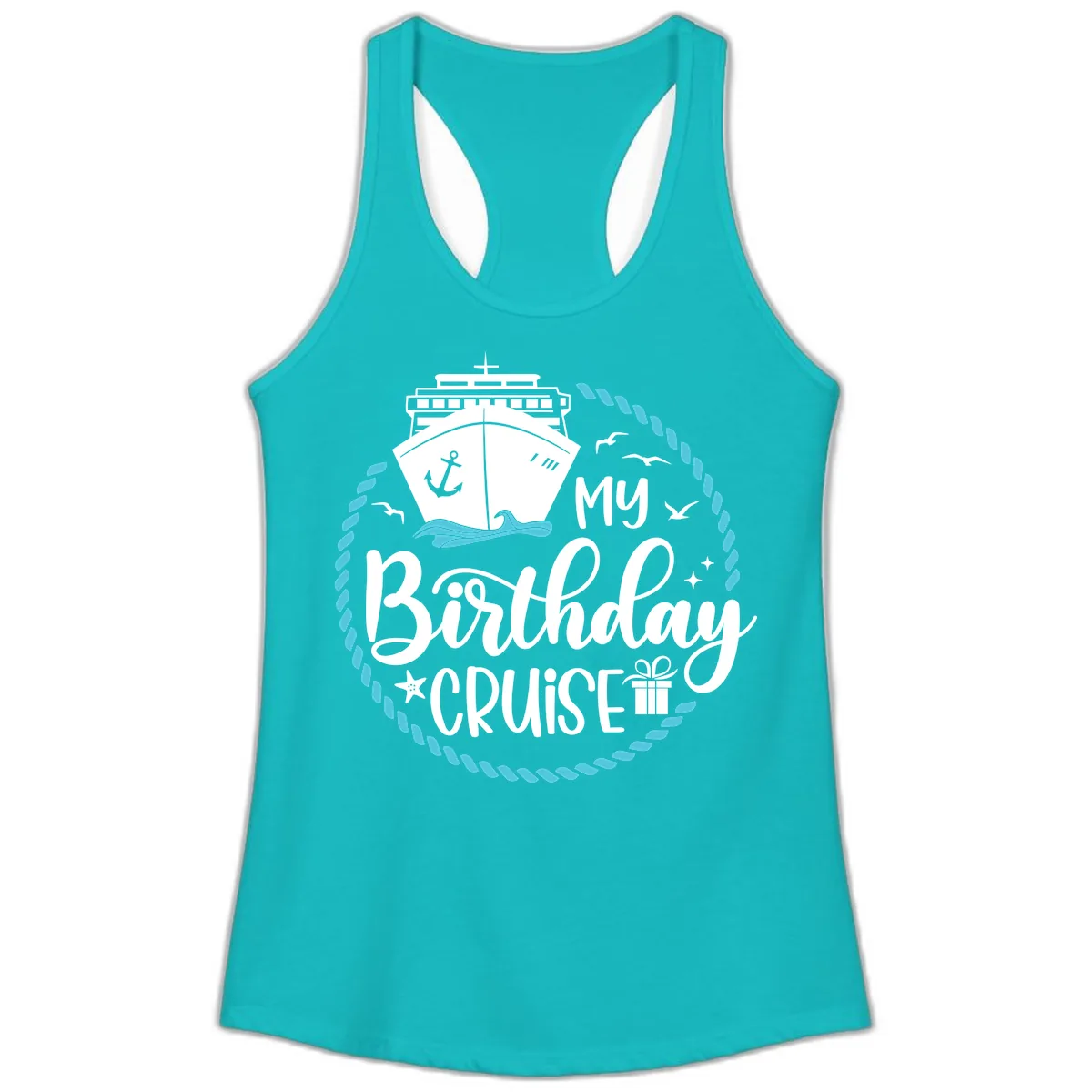 My Birthday Cruise Ladies Tank in Tahiti Blue