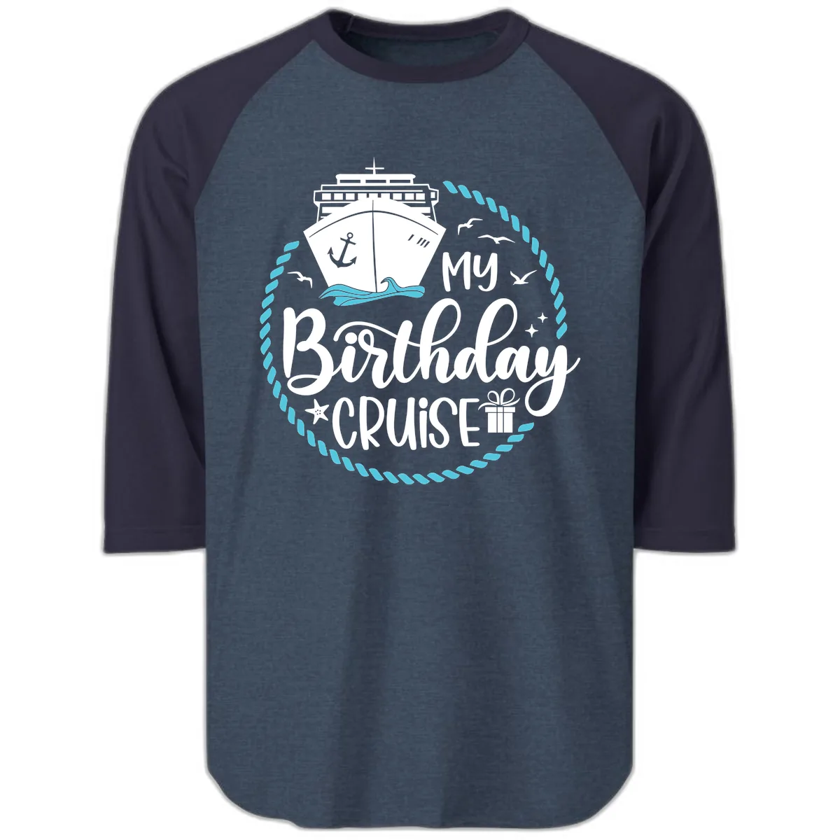 My Birthday Cruise Raglan 3/4 in Heather Denim Navy